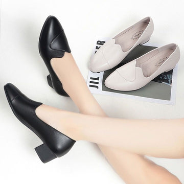 100% Zapatos de piel de tacón medio y suela blanda