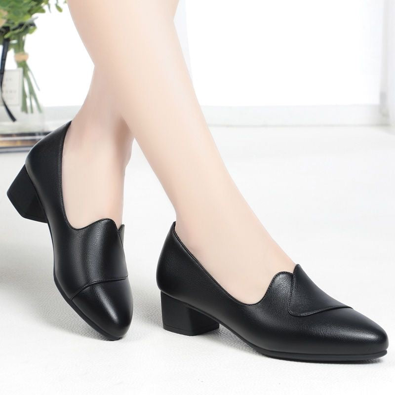 100% Zapatos de piel de tacón medio y suela blanda