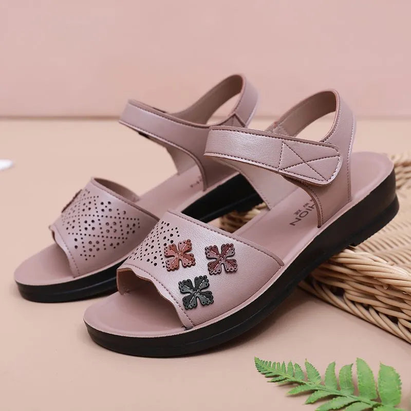 Sandalias planas de verano de piel antideslizantes