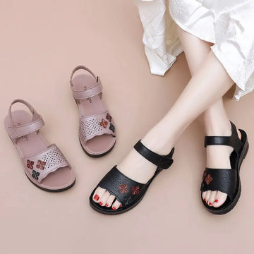 Sandalias planas de verano de piel antideslizantes