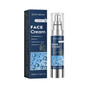 EAST MOON crema facial con retinol y colágeno para hombre 50 ml, caja y frasco